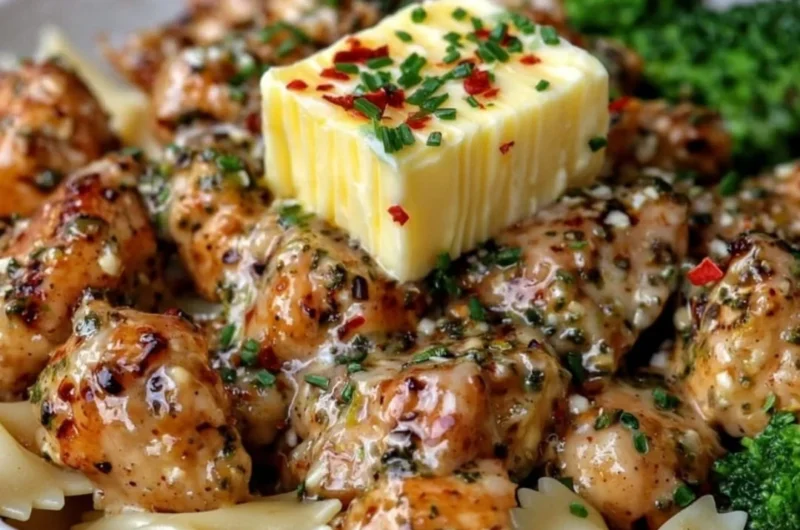 Cowboy Butter Lemon Bowtie Chicken with Broccoli in a creamy sauce.
