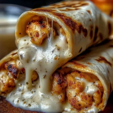Delicious cozy cheesy garlic chicken wraps with fresh ingredients