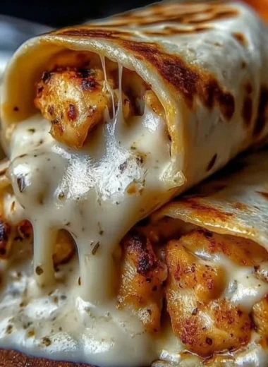 Delicious cozy cheesy garlic chicken wraps with fresh ingredients