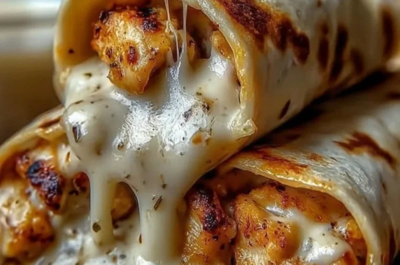 Delicious cozy cheesy garlic chicken wraps with fresh ingredients