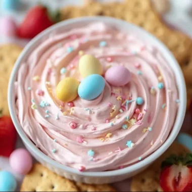 Festive creamy dip served with crackers and veggies for a holiday party.
