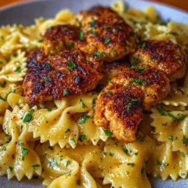 Delicious Garlic Butter Chicken served with Bowtie Pasta