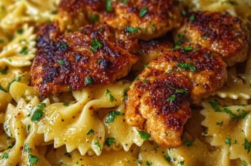 Delicious Garlic Butter Chicken served with Bowtie Pasta