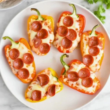 Delicious pizza stuffed mini peppers filled with cheese and toppings
