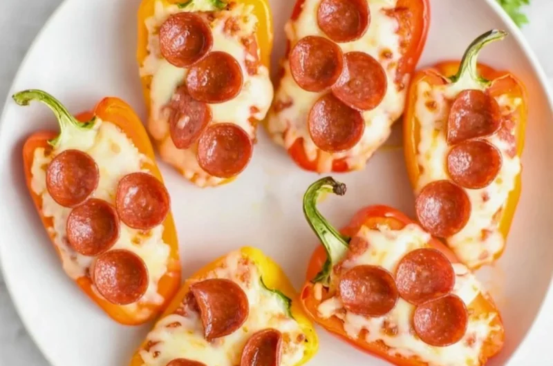 Delicious pizza stuffed mini peppers filled with cheese and toppings