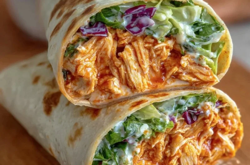 Spicy Buffalo Chicken Wraps served on a plate, perfect for a quick meal for two.