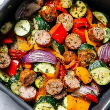 10-minute air fryer chicken sausage and veggies recipe