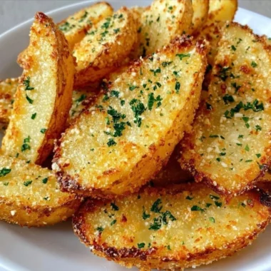 Baked garlic parmesan potato wedges served with dipping sauce