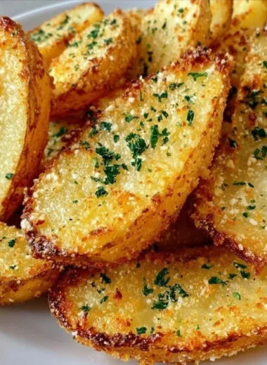 Baked garlic parmesan potato wedges served with dipping sauce