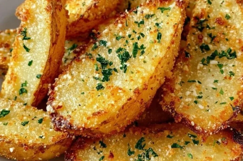 Baked garlic parmesan potato wedges served with dipping sauce