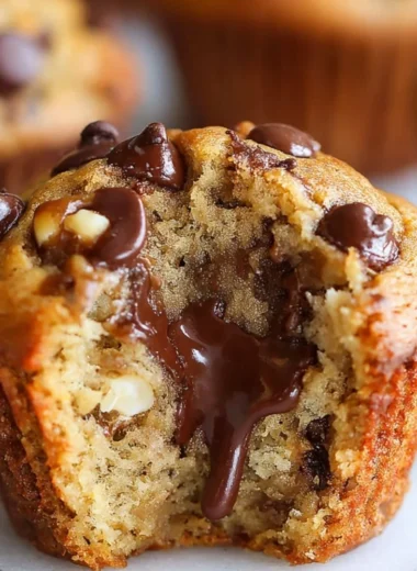 Delicious banana chocolate chip muffins fresh out of the oven