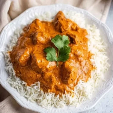 Delicious homemade butter chicken served in a bowl with naan bread.