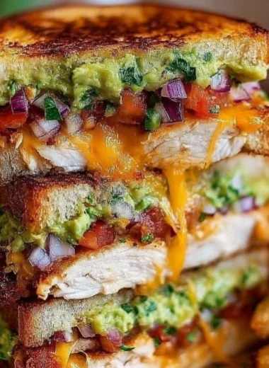 Delicious Chicken Avocado Melt Sandwich with cheese and fresh ingredients