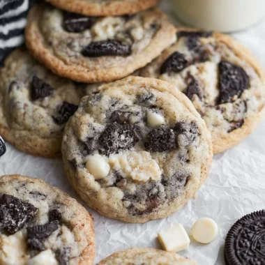 Delicious Cookies and Cream Cookies on a plate, perfect for dessert lovers.