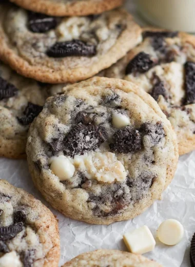 Delicious Cookies and Cream Cookies on a plate, perfect for dessert lovers.