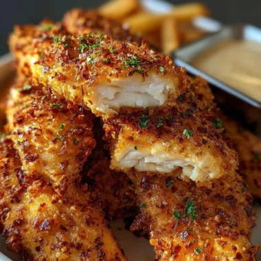 Plate of crispy Crack Chicken Tenders garnished with herbs.