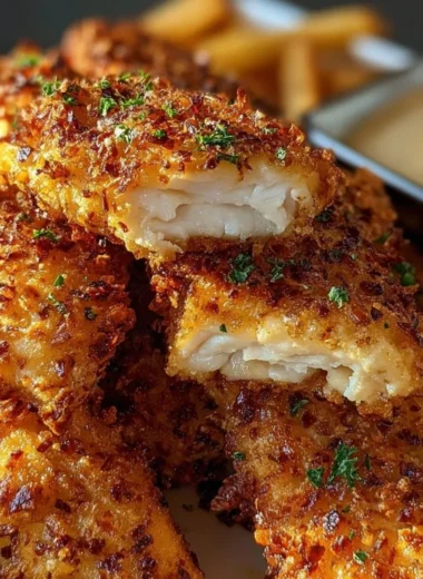 Plate of crispy Crack Chicken Tenders garnished with herbs.