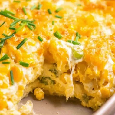 Delicious Cream Cheese Corn Casserole ready to serve.