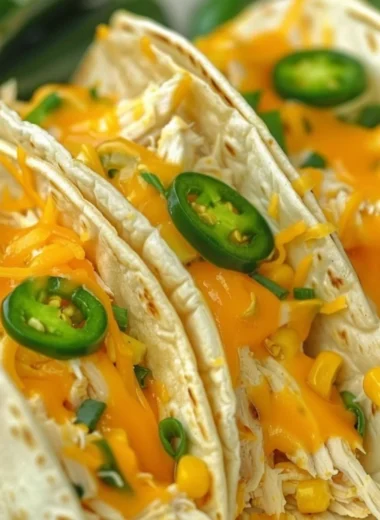 Delicious creamy chicken tacos served with fresh toppings