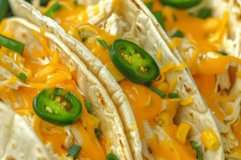 Delicious creamy chicken tacos served with fresh toppings