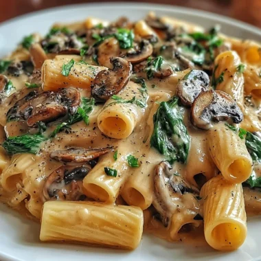 Creamy Tuscan Mushroom Pasta in a skillet with fresh herbs and cheese