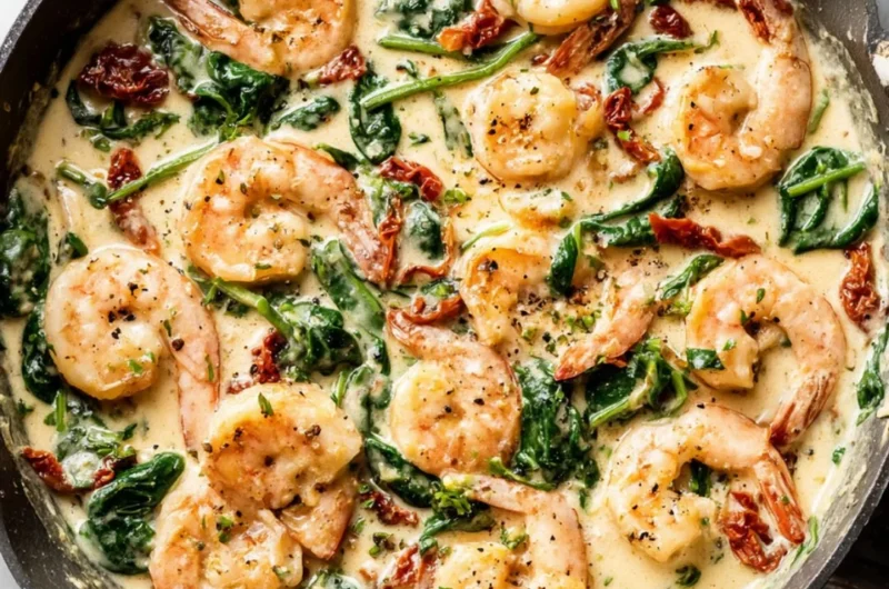 Creamy Tuscan shrimp dish with vibrant ingredients