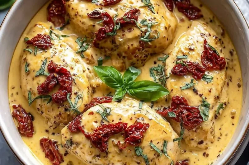 Crockpot Marry Me Chicken served with herbs and creamy sauce