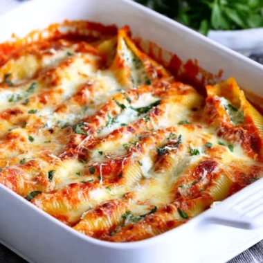 Delicious easy stuffed shells filled with ricotta cheese and marinara sauce.