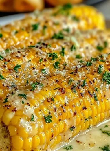 Garlic Parmesan Corn on the Cob with herbs and cheese