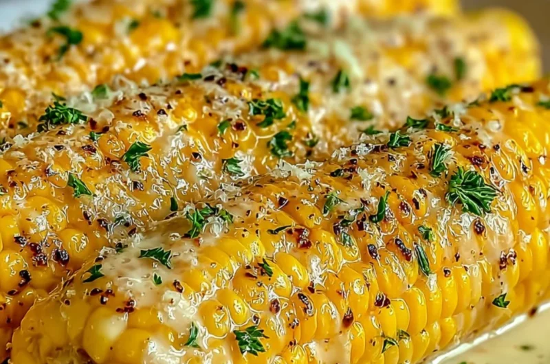 Garlic Parmesan Corn on the Cob with herbs and cheese