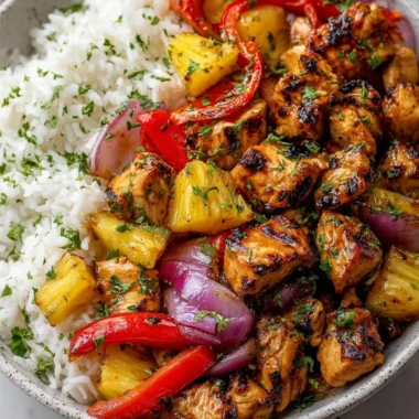 Hawaiian Chicken Sheet Pan dish with vibrant vegetables and sauce