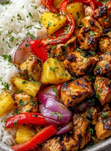 Hawaiian Chicken Sheet Pan dish with vibrant vegetables and sauce