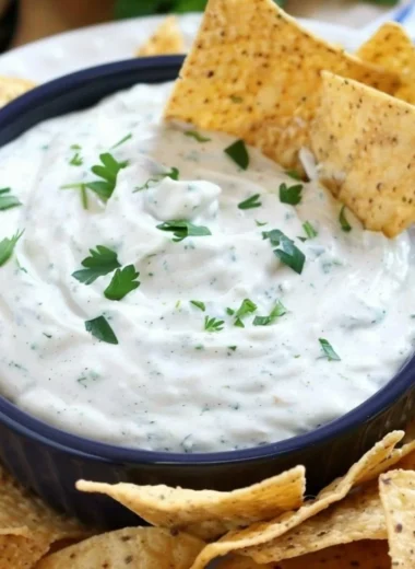 Homemade ranch dip served in a bowl with fresh veggies