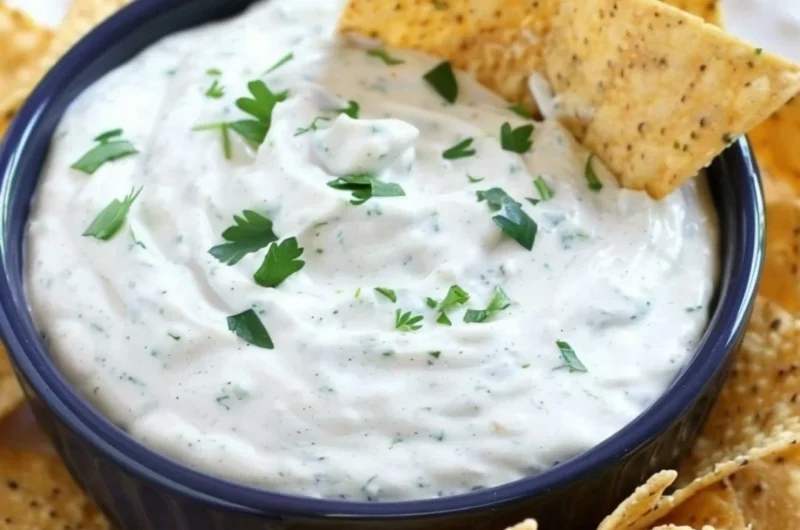 Homemade ranch dip served in a bowl with fresh veggies
