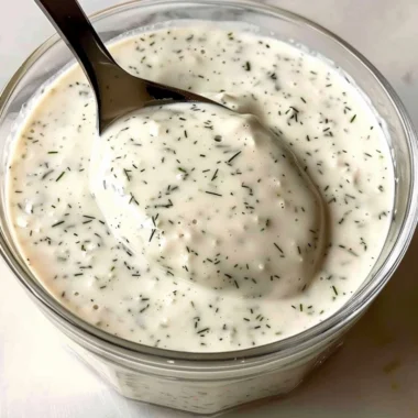 Bowl of homemade ranch dressing with fresh herbs and garlic