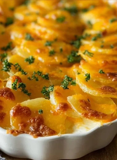 Delicious homemade scalloped potatoes baked until golden and creamy