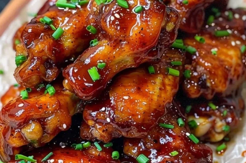 Honey BBQ Chicken Wings served on a platter, garnished with fresh herbs.