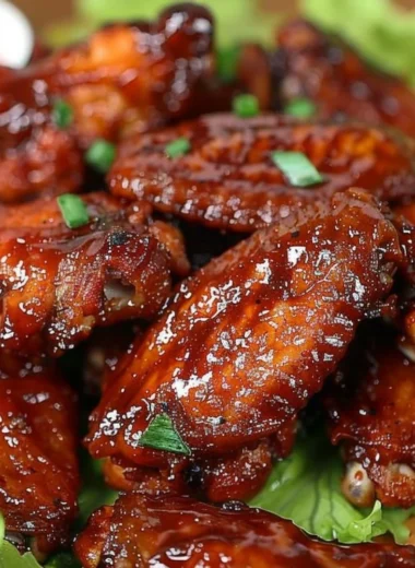 Delicious honey BBQ wings plated with garnishes