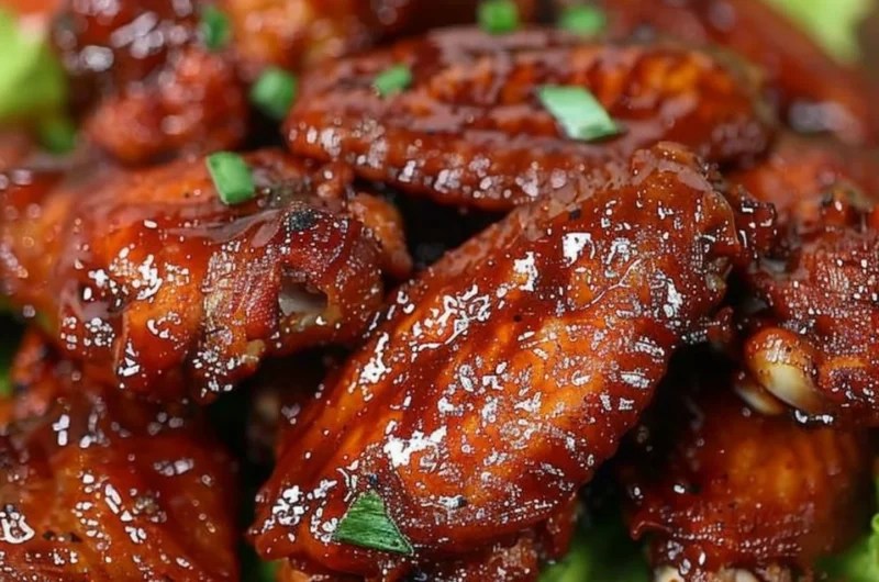 Delicious honey BBQ wings plated with garnishes