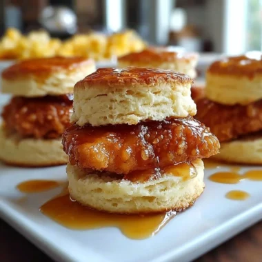 Hot Honey Chicken Biscuits served with honey drizzle and biscuits