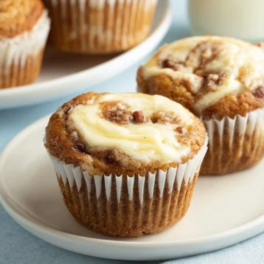 Moist banana cream cheese muffins fresh out of the oven