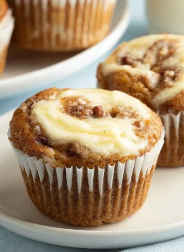 Moist banana cream cheese muffins fresh out of the oven