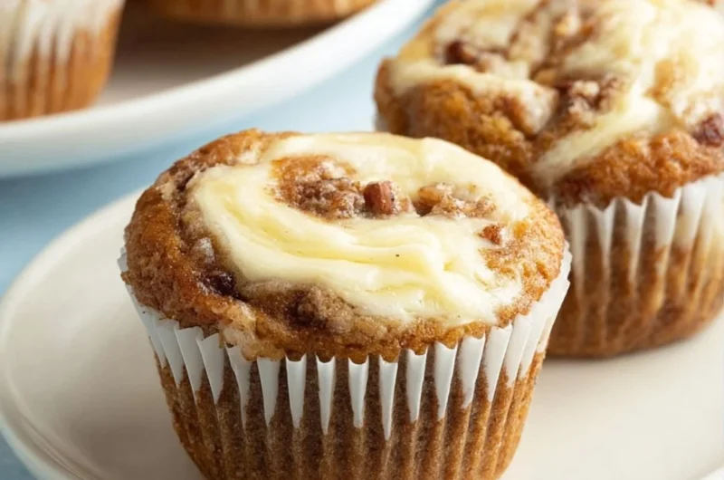Moist banana cream cheese muffins fresh out of the oven