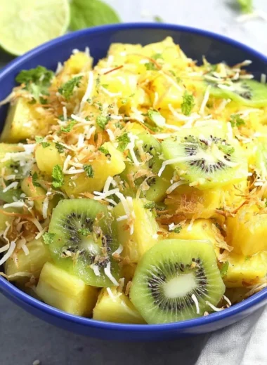 A colorful Pineapple Kiwi Salad featuring fresh fruits and vibrant presentation.