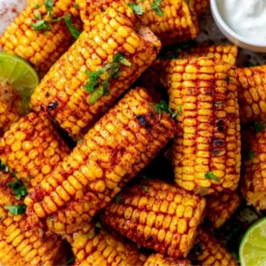 Delicious roasted corn ribs served on a plate with herbs and spices