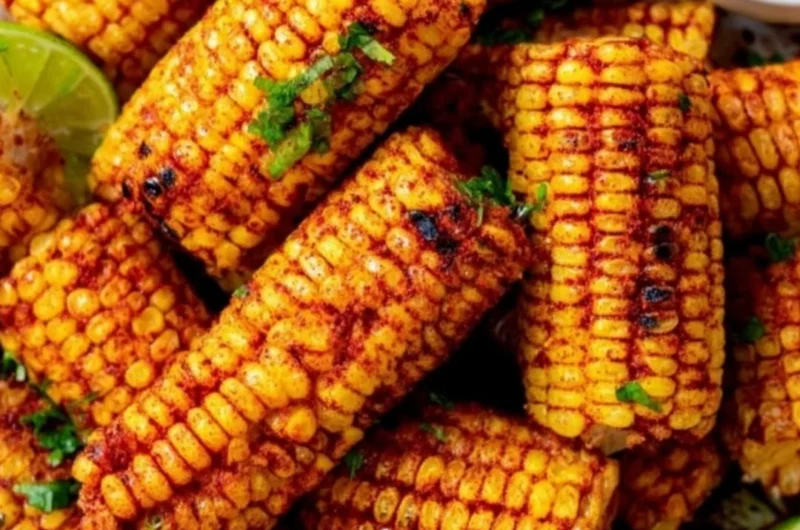 Delicious roasted corn ribs served on a plate with herbs and spices