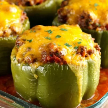 Colorful stuffed peppers with a variety of fillings on a plate