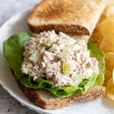 Delicious homemade tuna salad sandwich on a plate