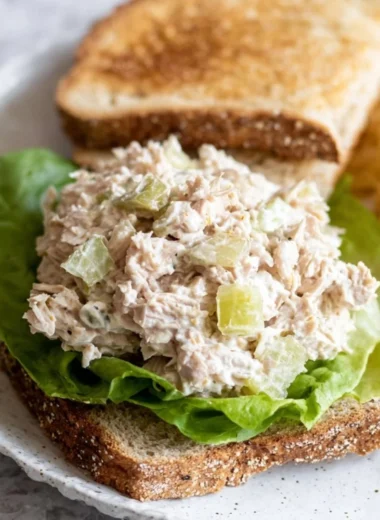 Delicious homemade tuna salad sandwich on a plate