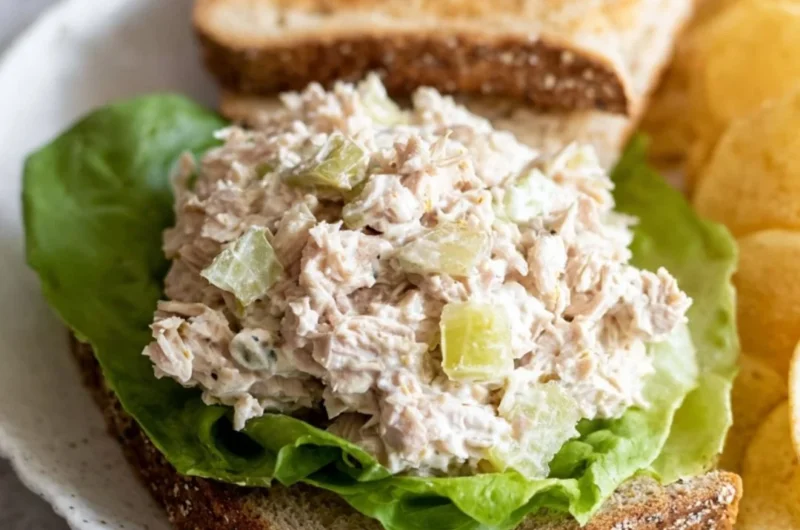 Delicious homemade tuna salad sandwich on a plate
